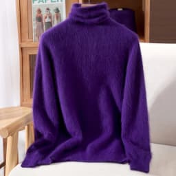 100% Pure Mink Fur Sweater Women's Pullover High Neck Knitted Sweater Autumn Winter New Item Pile Collar Thick Soft Base Sweater