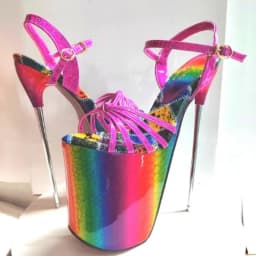 Summer 19cm Metal Thin High Heels Sandals Female Platform Women's Shoes Narrow Band Steel Pipe Dance Buckle SM Stripper Pumps
