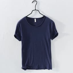 Retro Raw Edge T-Shirt for Men 100% Cotton Lightweight & Breathable Slim-Fit Monochromatic O-Neck Summer Streetwear Essential