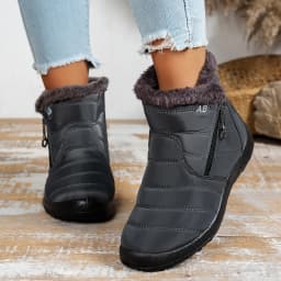 Winter Snow Ankle Boots, Full Deep Fuzzy Plush Inner Lining, Side Diagonal Zipper with Decorative Ring Pull Outdoor Cold Shoes