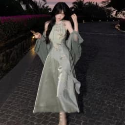 Ele een Svel Ne Hanging Qipao Dr Chinese Sle Women's Faion Retro Design Daily Wear Polyester Fiber