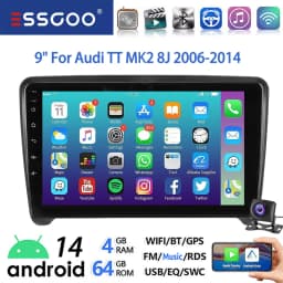 9" Android 14 Car Stereo Radio Multimedia Video Player For Audi TT MK2 8J 2006-14 Carplay Android Auto GPS Navigation BT FM Wifi