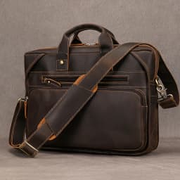 Newsbirds Mens Leather Handbag 15.6 Inch PC Notebook Laptop Briefcase Shoulder Bag 100% Cowhide Man Bag Male Business Bag