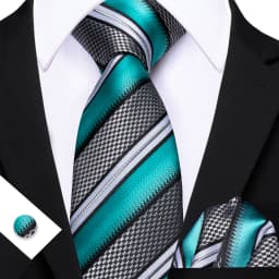 Barry.Wang Jacquard Water Duck Blue Men's Tie With Pocket Square Cufflinks Set Exquisiet Necktie For Male Wedding Business