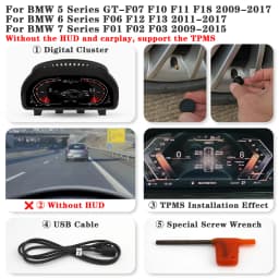 AUTOTOP 12.3" Digital Dash Instrument Cluster for F07 F10 F11 F18 F06 F12 F13 F01 F02 F03 Digital Cluster Speedometer Without HU