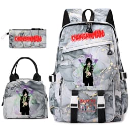Chainsaw Man Anime Print Student Backpack Set for Girls with Lunch Bag Pencil Case School Daily Use