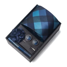 2025 New Design Brand 8 cm Blue Striped Tie Handkerchief Cufflink Brooch Set Man Gift Box Wedding Gift Fit Formal Party
