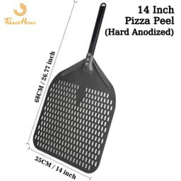 12" Hard Anodized Perforated Pizza Peel Rectangle Pizza Turning Shovel Set Aluminum Pizza Peel Paddle 40cm Long Silicone Handle