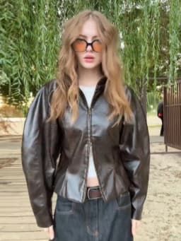Women Brown Texture Faux Leather Coat Stand Collar Double Head Zipper Slim Fit 2026 New Vintage Casual Lady Moto Biker Jacket