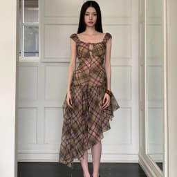 Summer Plaid Chiffon Chic Backless Sexy Sling Dress Women Elegant Bandage Casual Dress 2026 Korean Bodycon Luxury Evening Dress