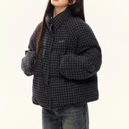Korean-style Plaid Short Cotton Jacket Thickened Warm Stand Collar Loose Plus-size Winter Jacket Casual Long-sleeve Outerwear