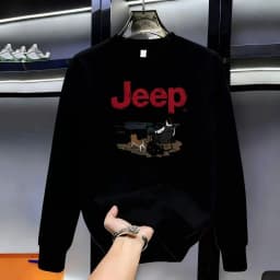 New JEEP Men's Heavyweight Crew Neck Sweatshirt, Versatile Printed Casual Pullover for Spring and Autumn