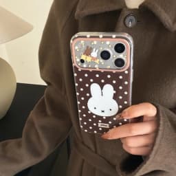 Luxury Cute cartoon Miffy brown white Polka Dots Phone Case For iPhone 16 15 14 13 17 Pro Max lovely Star Miffy Lens protect