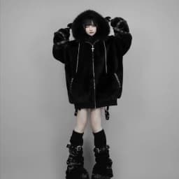 Harajuku Gothic Punk Dark Academia Clothes Fur Patchwork Hoodie Sweatshirts 2025 Autumn Winter New Cardigan Coat Women