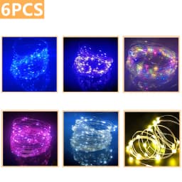 6PCS with Battery LED String Lights Copper Silver Wire Garland Light Fairy Lights Party Decoration for Christmas Wedding 1/2/3M