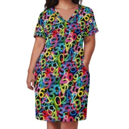 Math Lessons Print Dress V Neck Geometry Kawaii Dresses Woman Street Wear Print Casual Dress With Pockets Plus Size