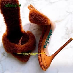 Pink Stiletto Plush Slippers Pointy Toe Thin Heeled Solid Women's Slippers Slip On Sexy Outside 2023 New Arrival Plus Size Shoes