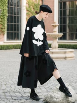 Women's Black Long Skirt - Style Pants Floral Embroidery Casual Weekend Outings Elegant & Mysterious Vibe