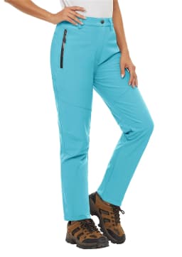 TACVASEN Women's Warm Fleece Lined Windproof Waterproof Shell Pants Soft Work Pants Outdoor Hiking Ski Trousers with Zip Pockets