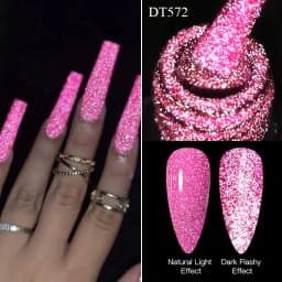 MEET ACROSS 7ml Pink Fluorescent Reflective Gel Nail Polish Glitter Neon Semi Permanent UV LED Gel Nail Art Varnish Manicure
