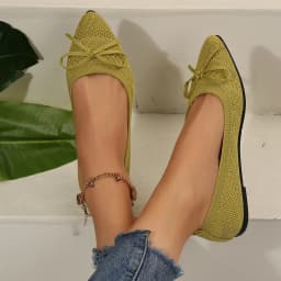 Pointed Bow Flying Flat Shoes Women's 2025 New Summer Casual Bean Shoes Knitted Soft Sole Knitted Women's Shoes Large Size 43