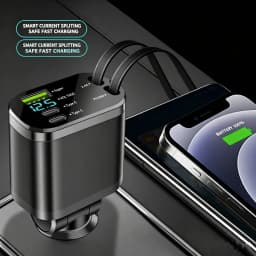 Retractable Cable PD Car Charger Digital Voltage Display Fast Charging Type C Car Cigarette Lighter Charger Adapter For Phone