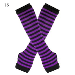 New Long Glove Arm Cover Classic Pink Black and White Striped Fingerless Elbow Gloves Warmer Knitted Wristband
