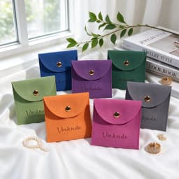100pcs Soft Microfiber Jewellery Pouches Half Circle Snap Flap Custom Logo Suede Button Bag For Earring Ring Jewelry Packaging