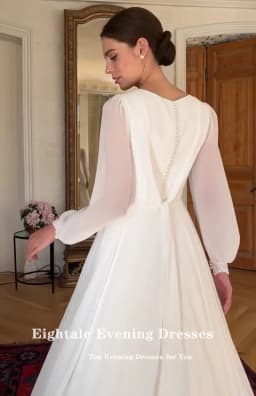 Eightale Boho Wedding Dress Customized O-Neck Long Sleeves White Ivory A-Line Chiffon Muslim Bridal Gown Vestido De Noiva