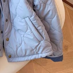 Women's Quilted Puffer Jacket with Corduroy Trim Stand Collar, Button Front, Cropped Lightweight Winter Coat