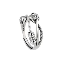 Vintage Round Beads Rotating Anti Stress Ring For Women Twisted Fidget Metal Spinner Anxiety Relief Spinning Ring Bague Femme