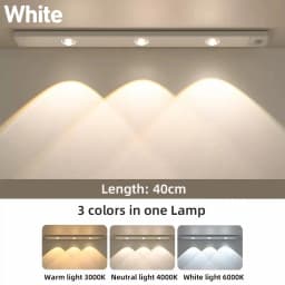 20-50cm LED Under Cabinet Lights Motion Sensor Night Light Ultra Thin Dimmable 3Color USB Rechargeable for Wardrobe Indoor