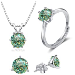 4CT 925 Sterling Silver Jewelry Set VVS1 Full Moissanite Pendant Necklace Ring Earrings for Women Fashion Dating Accessories
