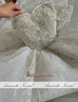 Customized Off The Shoulder Straps Lace Wedding Dress With Small Train NS4596
