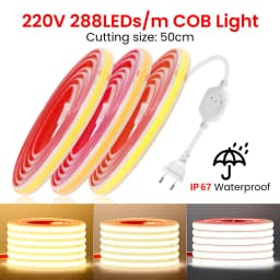 COB LED Strip Light Dimmer Switch EU UK Power Kit 220V 230V 3000K 4000K 6000K 288LED Bright Flex Tape Waterproof Linear Lighting