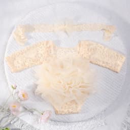 Ylsteed 2 Pieces Set Dusty Pink Newborn Lace Romper for Photo Shooting Fluffy Mesh Lace Photography Outfits with Headband