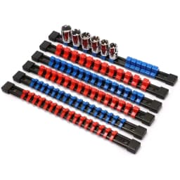 ABS Socket Organizer 1/2 inch 3/8 inch and 1/4 Clip Drive Socket Rail Holders Heavy Duty Socket Racks with Red Blue Black Clips