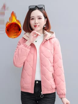 Women's Short down Cotton Jacket Warmth Outerwear Winter Coat plus Size Fluffy Coat Slimming Thickened Long Sleeve Zipper