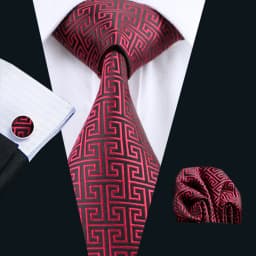 Fashion Red Plaid Men Tie Set 8.5cm Silk Jacquard Neckties Wedding Business Handkerchief Cufflink Tie Set Barry.Wang FA-6011