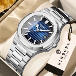 BINBOND Orginal Luminous Waterproof Sturdy Stainless Steel Strap Quartz Wristwatches For Men Luxury Auto Date Men's Watch Reloj