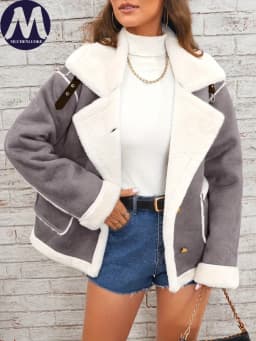 Women's Elegant Winter Fur Coat with Fluff Lapel Thick Korean Fashion Casual Loose Artificial Fleece Warm Jacket