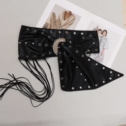 [EAM] Pu Leather Coffee Tassels Irregular Long Wide Belt Personality Women New Fashion Tide All-match Spring Autumn 2026 1DH8694