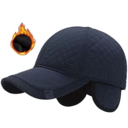 Winter Men Solid Color Quilted Embroidery Baseball Caps Middle-aged Casual Hat Warm Windproof Fleece-Lined Earflap Baseball Cap