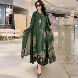 High Atmospheric Elegant Silk Dress Two-piece set 2024 Summer New Westernized Mulberry Silk Large Size Temperament Long Set Skir
