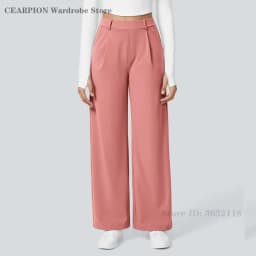 Womens Solid Color Straight Pant Loose Stretch Yoga Pants with Pockets Streetwear Outdoor Sports Pants Joggers Baggy Trousers