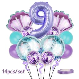 Mermaid Birthday Balloons Set 32inch Purple Number Shell Foil Ballon Girls Happy Little Mermaid 1st 2nd 3rd 4th Birthday Balloon