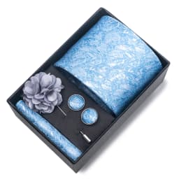 2025 New Design Brand 8 cm Blue Striped Tie Handkerchief Cufflink Brooch Set Man Gift Box Wedding Gift Fit Formal Party