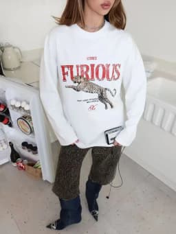 Leopard Furious Printed Oversized T Shirt Women Long Sleeve American Retro Casual Hoodies French Crewneck Streetwear Tshirt 2026