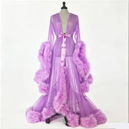 Sexy Feather Perspective Flared Sleeve Trailing Long Dress with Multiple Colors Available Mesh Women's Loose Pregnant Dress