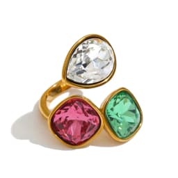 Yhpup 2026 Multi Color K9 Crystal Square Adjustable Ring for Women 18K Gold Color PVD Plated Shiny Exquisite Jewelry